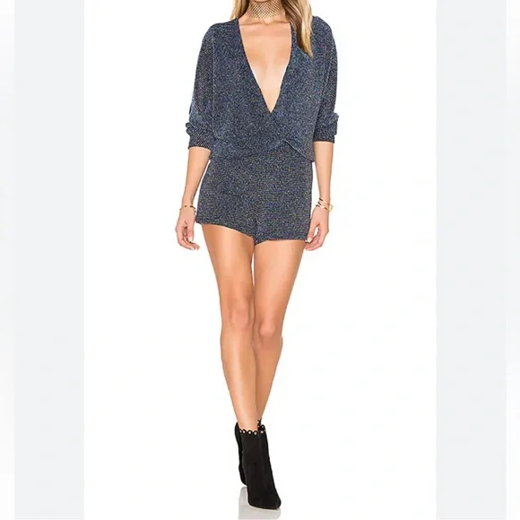 Endless Rose - Long Sleeve Sparkly Black and Blue Romper - Size Small - Picture 4 of 8